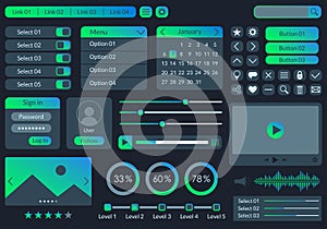 Ui kit design for app, web and mobile. Website interface template with buttons, icons, menu forms. Vector illustration